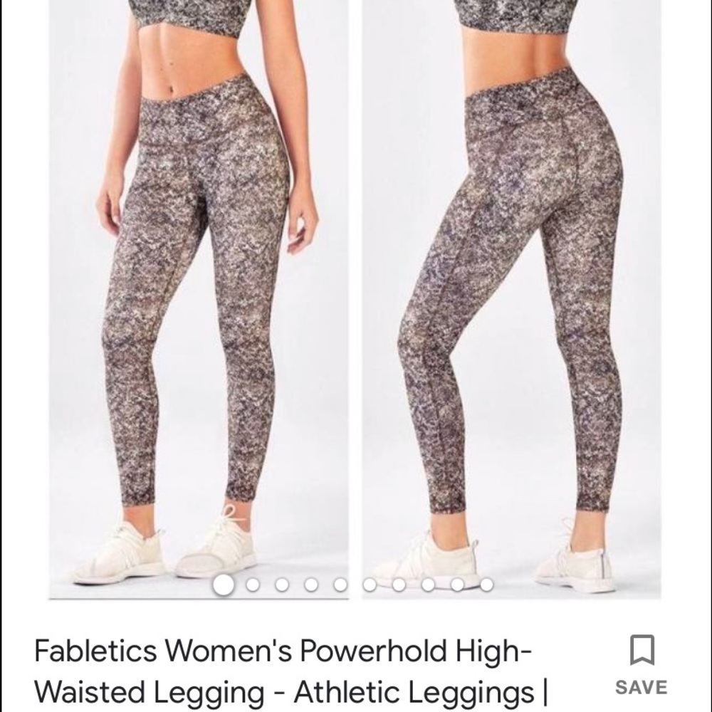 Leggings by Fabletics. Grey, stone, light brown and white print.